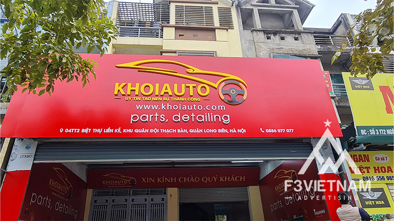 Làm biển cửa hàng linh kiện ô tô Khoi Auto