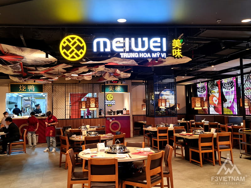 Bảng hiệu chữ nổi Mica gắn Led nhà hàng MeiWei